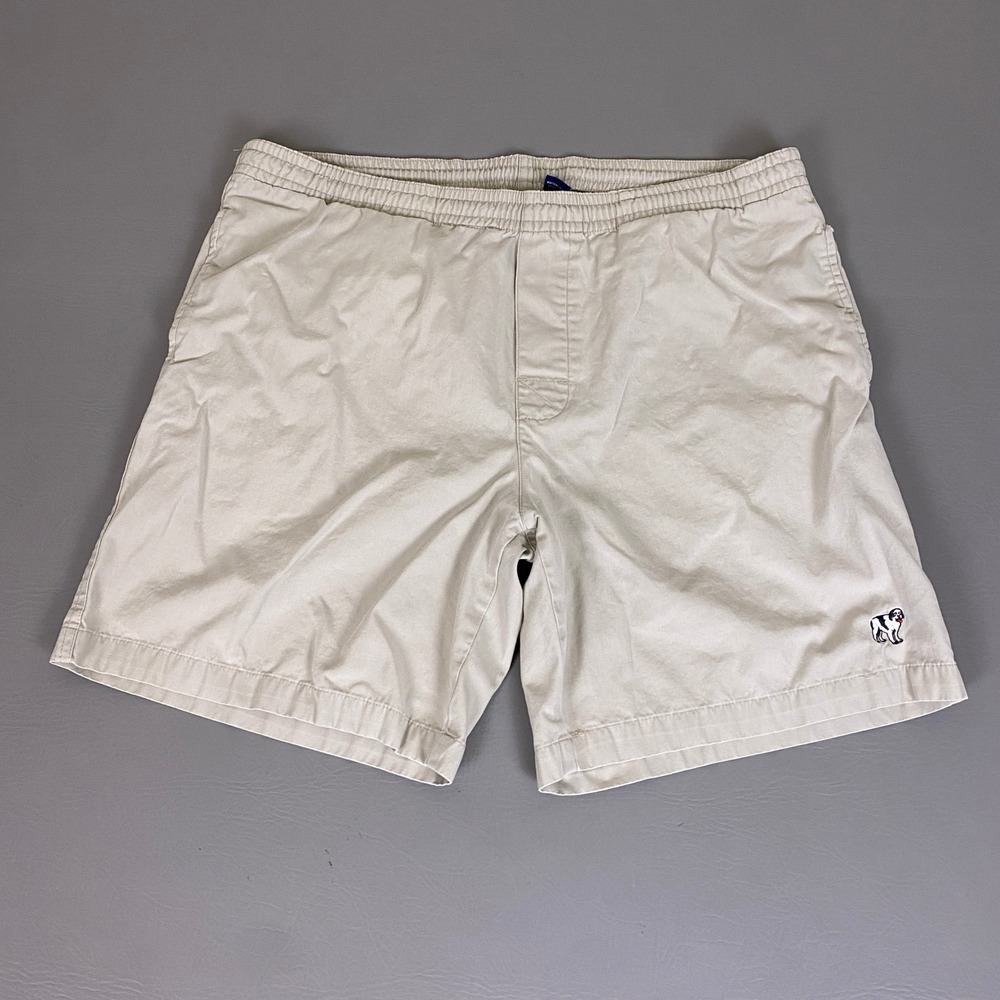 Big Dogs Shorts Men's Small Khaki Elastic Waist Chino Beige Embroidered Dog Logo